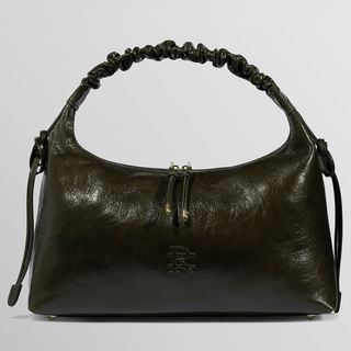 Sarita Ruched Handle Leather Shoulder Bag – Dark Olive | Refael