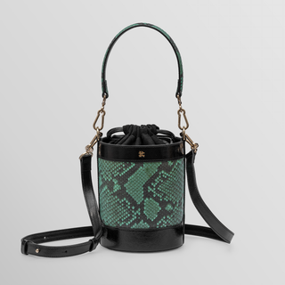 Rozi Turquoise & Black Python Pattern Nappa Leather Bucket Crossbody Bag