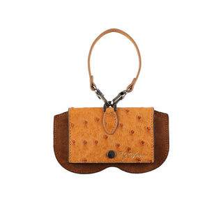 Ostrich & Lizard Leather Eyeglass Case - Camel / Black | Refael