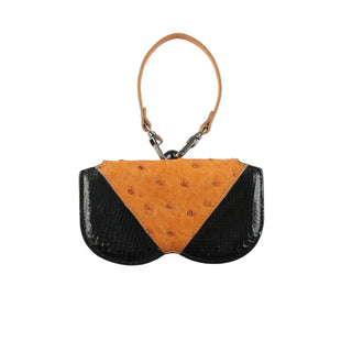 Ostrich & Lizard Leather Eyeglass Case - Camel / Black | Refael