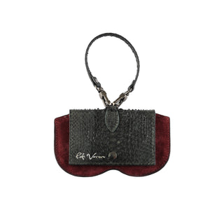 Python Leather Eyeglass Case - Dark Green / Beige| Refael