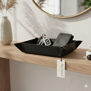 Refael Leather Tray – Black, Orange & Dark Green