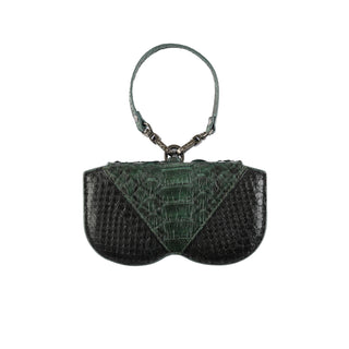 Python Leather Eyeglass Case - Green / Black | Refael