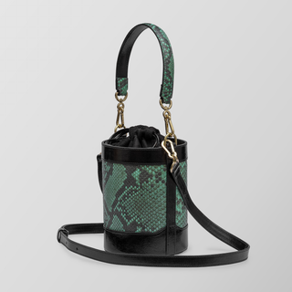 Rozi Turquoise & Black Python Pattern Nappa Leather Bucket Crossbody Bag
