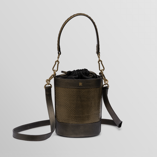 Rozi Gold Phyton and Floater  Leather Bucket Crossbody Bag