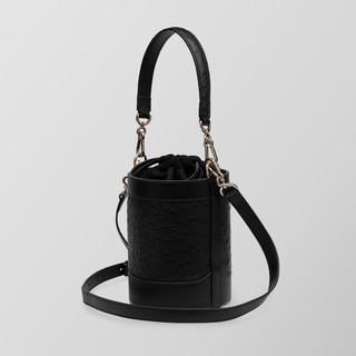 Rozi Ostrich Embossed Black Nappa Leather Bucket Crossbody Bag