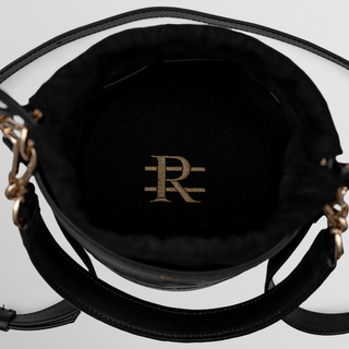 Rozi Ostrich Embossed Black Nappa Leather Bucket Crossbody Bag