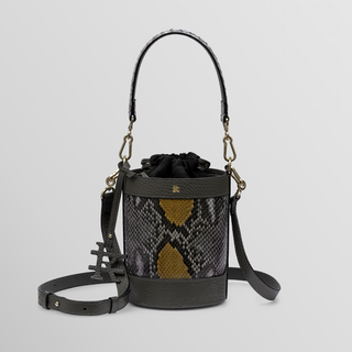 Rozi – Gray Python Leather Bucket Crossbody Bag | Refael