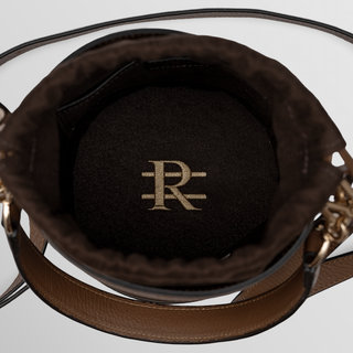 Rozi – Camel & Dark Coffee Nappa Leather Bucket Crossbody Bag | Refael