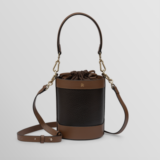 Rozi – Camel & Dark Coffee Nappa Leather Bucket Crossbody Bag | Refael