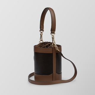Rozi – Camel & Dark Coffee Nappa Leather Bucket Crossbody Bag | Refael