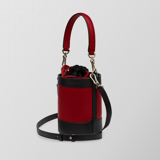 Rozi – Black & Dragon Red Floater  Leather Bucket Crossbody Bag | Refael