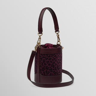 Rozi – Burgundy & Leopard Nappa Leather Bucket Crossbody Bag | Refael