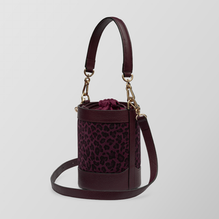 Rozi – Burgundy & Leopard Nappa Leather Bucket Crossbody Bag | Refael