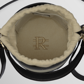 Rozi – Cremmy & Black Nappa Leather Bucket Crossbody Bag | Refael