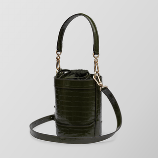 Rozi – Olive Green | Handmade Leather Bucket Crossbody Bag