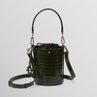 Rozi – Olive Green | Handmade Leather Bucket Crossbody Bag