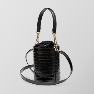 Rozi – Shiny Black | Handmade Leather Bucket Crossbody Bag