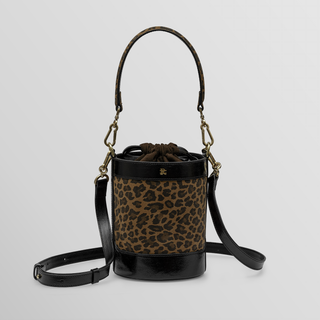 Rozi – Leopard & Black Leather Bucket Crossbody Bag | Refael