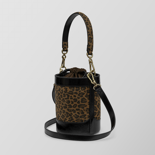 Rozi – Leopard & Black Leather Bucket Crossbody Bag | Refael