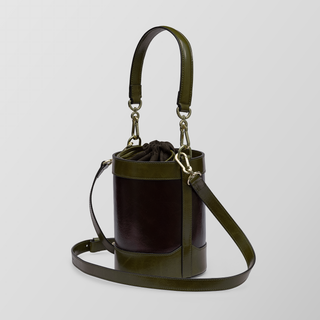 Rozi – Olive & Burgundy Nappa Leather Bucket Crossbody Bag | Refael