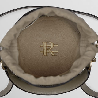 Rozi – Pearl Taupe Nappa Leather Bucket Crossbody Bag | Refael