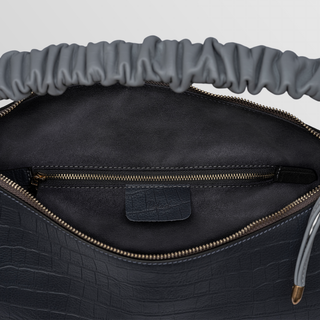 Sarita Ruched Handle Leather Shoulder Bag – Gray & Light Gray | Refael