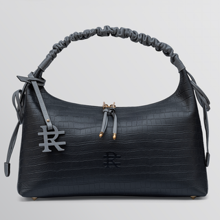 Sarita Ruched Handle Leather Shoulder Bag – Gray & Light Gray | Refael