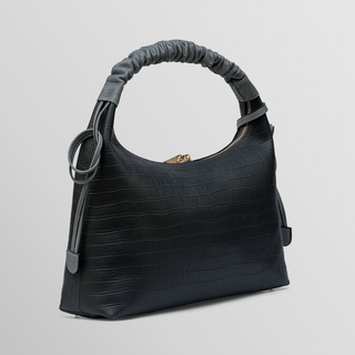 Sarita Ruched Handle Leather Shoulder Bag – Gray & Light Gray | Refael