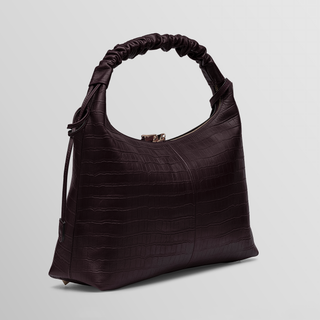 Sarita Burgundy Nappa Leather Ruched Handle Shoulder Bag