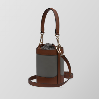 Rozi – Taupe and Camel | Handmade Leather Bucket Crossbody Bag