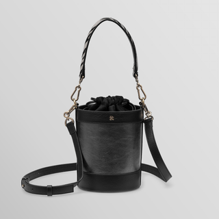 Rozi – Metallic Silver & Black Nappa Leather Bucket Crossbody Bag | Refael