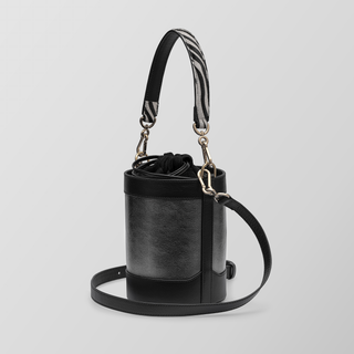 Rozi – Metallic Silver & Black Nappa Leather Bucket Crossbody Bag | Refael