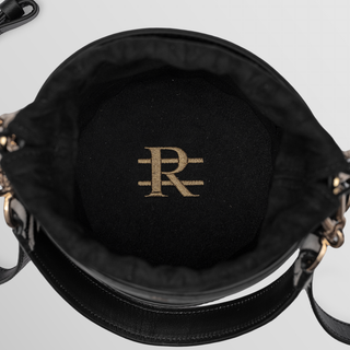 Rozi – Metallic Silver & Black Nappa Leather Bucket Crossbody Bag | Refael