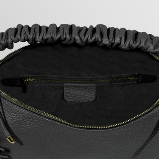 Sarita Ruched Handle Leather Shoulder Bag – Dark Gray | Refael