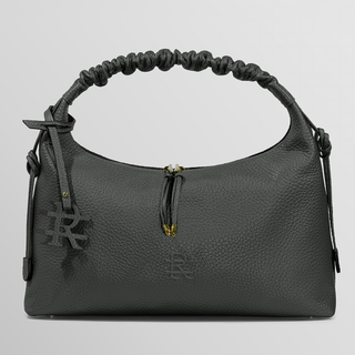 Sarita Ruched Handle Leather Shoulder Bag – Dark Gray | Refael