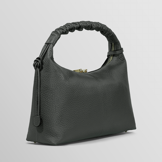 Sarita Ruched Handle Leather Shoulder Bag – Dark Gray | Refael