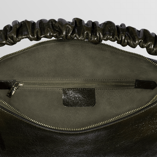 Sarita Ruched Handle Leather Shoulder Bag – Dark Olive | Refael