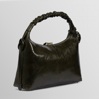 Sarita Ruched Handle Leather Shoulder Bag – Dark Olive | Refael
