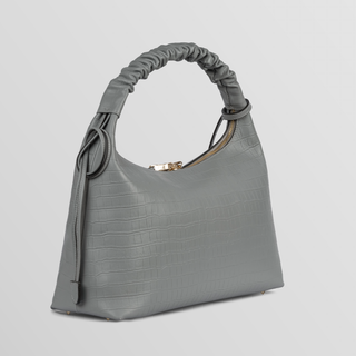 Sarita Ruched Handle Leather Shoulder Bag – Space Gray | Refael