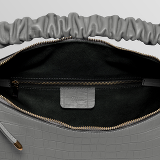 Sarita Ruched Handle Leather Shoulder Bag – Space Gray | Refael