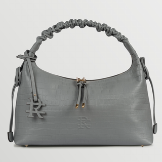 Sarita Ruched Handle Leather Shoulder Bag – Space Gray | Refael