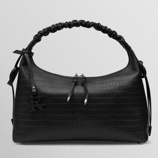 Sarita Ruched Handle Leather Shoulder Bag – Black | Refael
