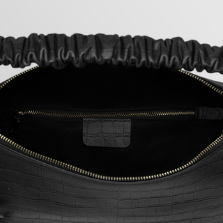 Sarita Ruched Handle Leather Shoulder Bag – Black | Refael