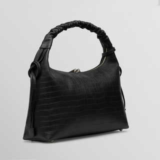 Sarita Ruched Handle Leather Shoulder Bag – Black | Refael