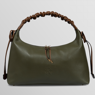 Sarita Ruched Handle Leather Shoulder Bag – Khaki & Camel | Refael