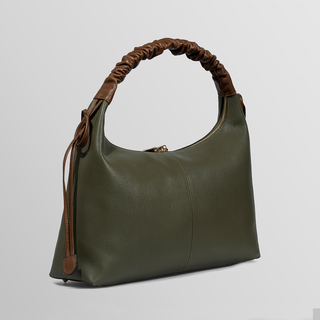 Sarita Ruched Handle Leather Shoulder Bag – Khaki & Camel | Refael