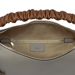 Sarita Ruched Handle Leather Shoulder Bag – Taupe & Camel | Refael