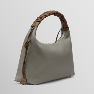 Sarita Ruched Handle Leather Shoulder Bag – Taupe & Camel | Refael