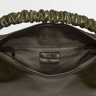 Sarita Olive Green Ruched Handle Leather Shoulder Bag